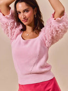 So Me Blush Bouquet Rosette Sleeves Square Neck Sweater Top-Women's Shirts & Tops-Shop Z & Joxa