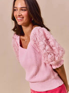 So Me Blush Bouquet Rosette Sleeves Square Neck Sweater Top-Women's Shirts & Tops-Shop Z & Joxa
