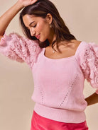 So Me Blush Bouquet Rosette Sleeves Square Neck Sweater Top-Women's Shirts & Tops-Shop Z & Joxa