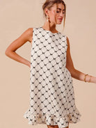 So Me Bow & Behold Textured Bow Printed Mini Ruffle Dress-Women's Dresses-Shop Z & Joxa