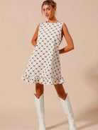 So Me Bow & Behold Textured Bow Printed Mini Ruffle Dress-Women's Dresses-Shop Z & Joxa