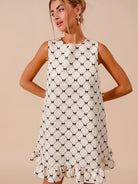 So Me Bow & Behold Textured Bow Printed Mini Ruffle Dress-Women's Dresses-Shop Z & Joxa