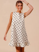 So Me Bow & Behold Textured Bow Printed Mini Ruffle Dress-Women's Dresses-Shop Z & Joxa