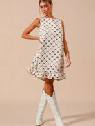 So Me Bow & Behold Textured Bow Printed Mini Ruffle Dress-Women's Dresses-Shop Z & Joxa