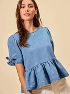 So Me Bow & Flow Short Sleeves Peplum Top with Bow Detail-Women's Shirts & Tops-Shop Z & Joxa
