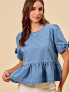 So Me Bow & Flow Short Sleeves Peplum Top with Bow Detail-Women's Shirts & Tops-Shop Z & Joxa