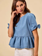 So Me Bow & Flow Short Sleeves Peplum Top with Bow Detail-Women's Shirts & Tops-Shop Z & Joxa