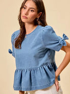 So Me Bow & Flow Short Sleeves Peplum Top with Bow Detail-Women's Shirts & Tops-Shop Z & Joxa