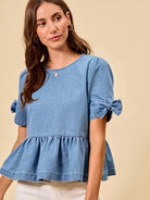 So Me Bow & Flow Short Sleeves Peplum Top with Bow Detail-Women's Shirts & Tops-Shop Z & Joxa