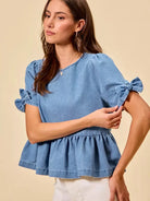 So Me Bow & Flow Short Sleeves Peplum Top with Bow Detail-Women's Shirts & Tops-Shop Z & Joxa