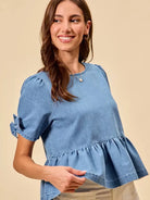 So Me Bow & Flow Short Sleeves Peplum Top with Bow Detail-Women's Shirts & Tops-Shop Z & Joxa