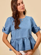 So Me Bow & Flow Short Sleeves Peplum Top with Bow Detail-Women's Shirts & Tops-Shop Z & Joxa