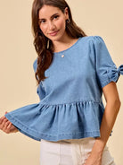 So Me Bow & Flow Short Sleeves Peplum Top with Bow Detail-Women's Shirts & Tops-Shop Z & Joxa