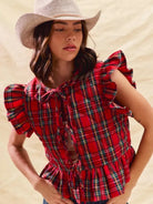 So Me Cheerful Layers Plaid Ruffled Quilted Vest Top-Women's Shirts & Tops-Shop Z & Joxa