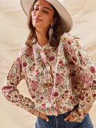 So Me Clay Rose Garden Floral Print Button up Sweater Cardigan-Women's Shirts & Tops-Shop Z & Joxa