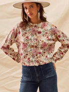 So Me Clay Rose Garden Floral Print Button up Sweater Cardigan-Women's Shirts & Tops-Shop Z & Joxa