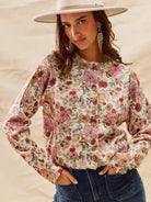 So Me Clay Rose Garden Floral Print Button up Sweater Cardigan-Women's Shirts & Tops-Shop Z & Joxa