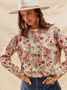 So Me Clay Rose Garden Floral Print Button up Sweater Cardigan-Women's Shirts & Tops-Shop Z & Joxa