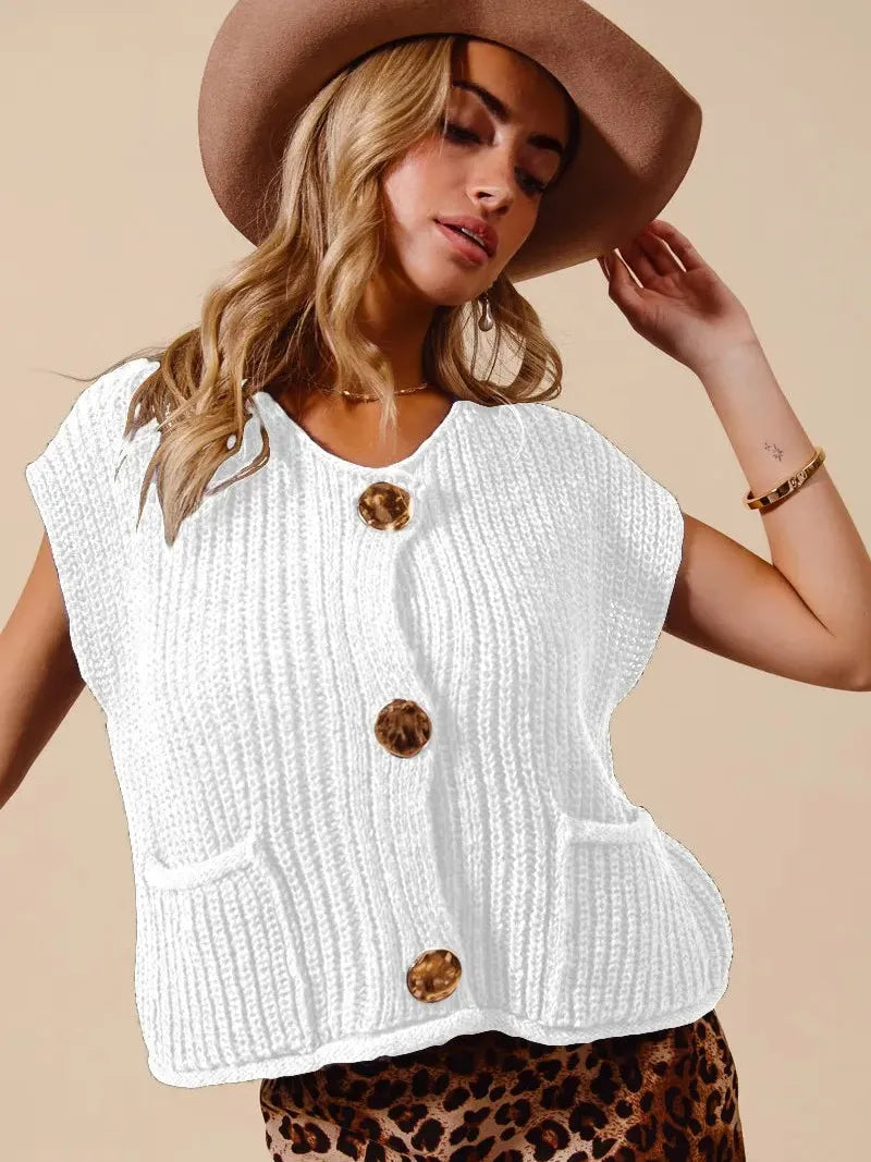 So Me Cotton Kiss Big Button Front Sweater Vest-Women's Shirts & Tops-Shop Z & Joxa