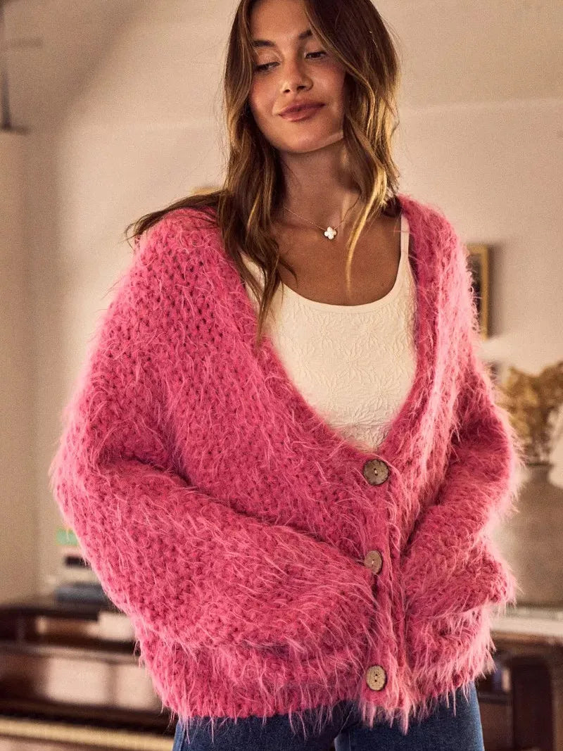 So Me Cozy in Pink Soft Touch Loose Fit Cozy Cardigan-Women's Shirts & Tops-Shop Z & Joxa