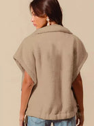 So Me Cuddle Rush Sleeveless Sherpa Vest in Almond-Women's Shirts & Tops-Shop Z & Joxa