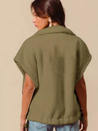 So Me Cuddle Rush Sleeveless Sherpa Vest in Olive-Women's Shirts & Tops-Shop Z & Joxa
