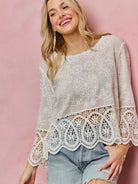 So Me Embroidered Elegance Floral Crochet Lace Trimmed Top-Women's Shirts & Tops-Shop Z & Joxa