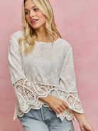 So Me Embroidered Elegance Floral Crochet Lace Trimmed Top-Women's Shirts & Tops-Shop Z & Joxa