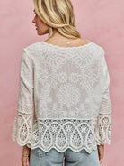So Me Embroidered Elegance Floral Crochet Lace Trimmed Top-Women's Shirts & Tops-Shop Z & Joxa