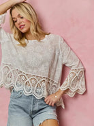 So Me Embroidered Elegance Floral Crochet Lace Trimmed Top-Women's Shirts & Tops-Shop Z & Joxa