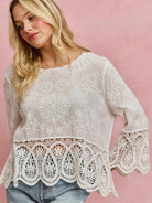 So Me Embroidered Elegance Floral Crochet Lace Trimmed Top-Women's Shirts & Tops-Shop Z & Joxa