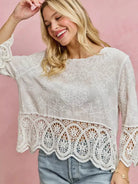 So Me Embroidered Elegance Floral Crochet Lace Trimmed Top-Women's Shirts & Tops-Shop Z & Joxa