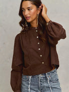 So Me Floral Depth 3D Floral Long Sleeve Button Up Blouse-Shirts & Tops-Shop Z & Joxa