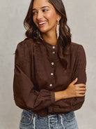 So Me Floral Depth 3D Floral Long Sleeve Button Up Blouse-Shirts & Tops-Shop Z & Joxa