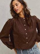 So Me Floral Depth 3D Floral Long Sleeve Button Up Blouse-Shirts & Tops-Shop Z & Joxa