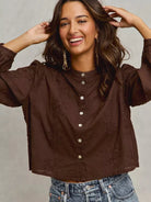 So Me Floral Depth 3D Floral Long Sleeve Button Up Blouse-Shirts & Tops-Shop Z & Joxa
