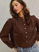 So Me Floral Depth 3D Floral Long Sleeve Button Up Blouse-Shirts & Tops-Shop Z & Joxa