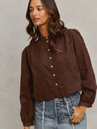 So Me Floral Depth 3D Floral Long Sleeve Button Up Blouse-Shirts & Tops-Shop Z & Joxa