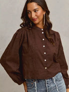 So Me Floral Depth 3D Floral Long Sleeve Button Up Blouse-Shirts & Tops-Shop Z & Joxa