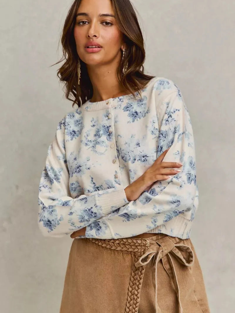 So Me Floral Rewind Vintage Floral Print Sweater Cardigan-Women's Shirts & Tops-Shop Z & Joxa