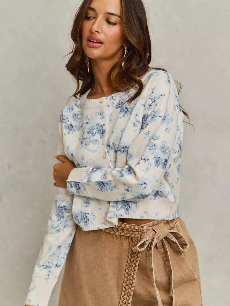 So Me Floral Rewind Vintage Floral Print Sweater Cardigan-Women's Shirts & Tops-Shop Z & Joxa