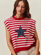 So Me Freedom Ties Striped Star Patch 4th Of July Sweater Vest-Women's Shirts & Tops-Shop Z & Joxa