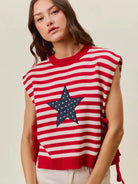 So Me Freedom Ties Striped Star Patch 4th Of July Sweater Vest-Women's Shirts & Tops-Shop Z & Joxa
