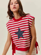 So Me Freedom Ties Striped Star Patch 4th Of July Sweater Vest-Women's Shirts & Tops-Shop Z & Joxa