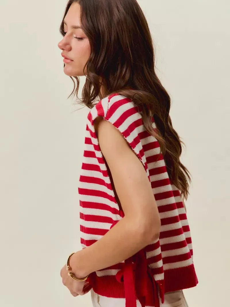 So Me Freedom Ties Striped Star Patch 4th Of July Sweater Vest-Women's Shirts & Tops-Shop Z & Joxa