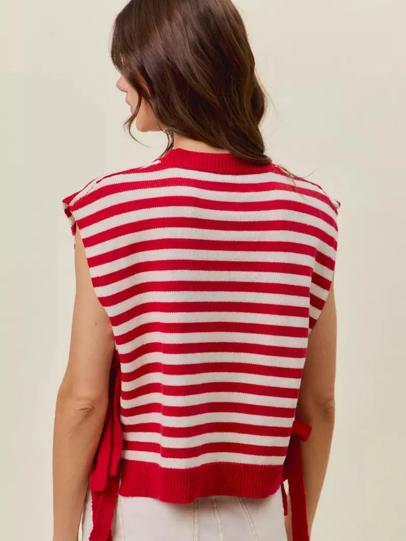 So Me Freedom Ties Striped Star Patch 4th Of July Sweater Vest-Women's Shirts & Tops-Shop Z & Joxa
