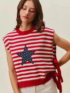So Me Freedom Ties Striped Star Patch 4th Of July Sweater Vest-Women's Shirts & Tops-Shop Z & Joxa