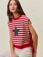 So Me Freedom Ties Striped Star Patch 4th Of July Sweater Vest-Women's Shirts & Tops-Shop Z & Joxa