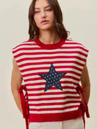So Me Freedom Ties Striped Star Patch 4th Of July Sweater Vest-Women's Shirts & Tops-Shop Z & Joxa