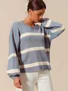 So Me Frosted Lines Dusty Blue Striped Long Sleeve Sweater-Women's Shirts & Tops-Shop Z & Joxa